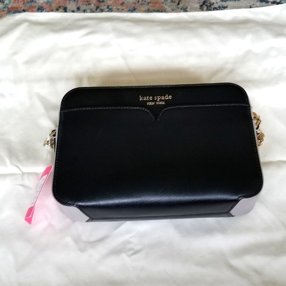 kate spade Handbags - NWT Kate Spade Wednesday Black and Grey Medium Camera Leather Crossbody